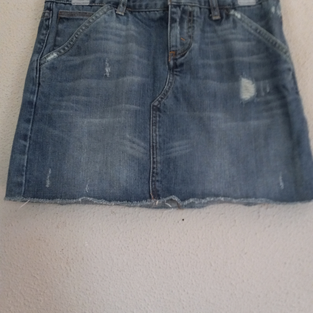 X2 Blue Distressed Denim Mini Skirt